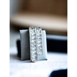 Vintage David Grau Silver Tone Pendant 2 Rows Clear Crystals Rhinestones .75"